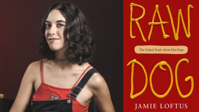 A collage featuring a headshot of a woman in overalls looking into the camera and smileing beside the cover of her book.